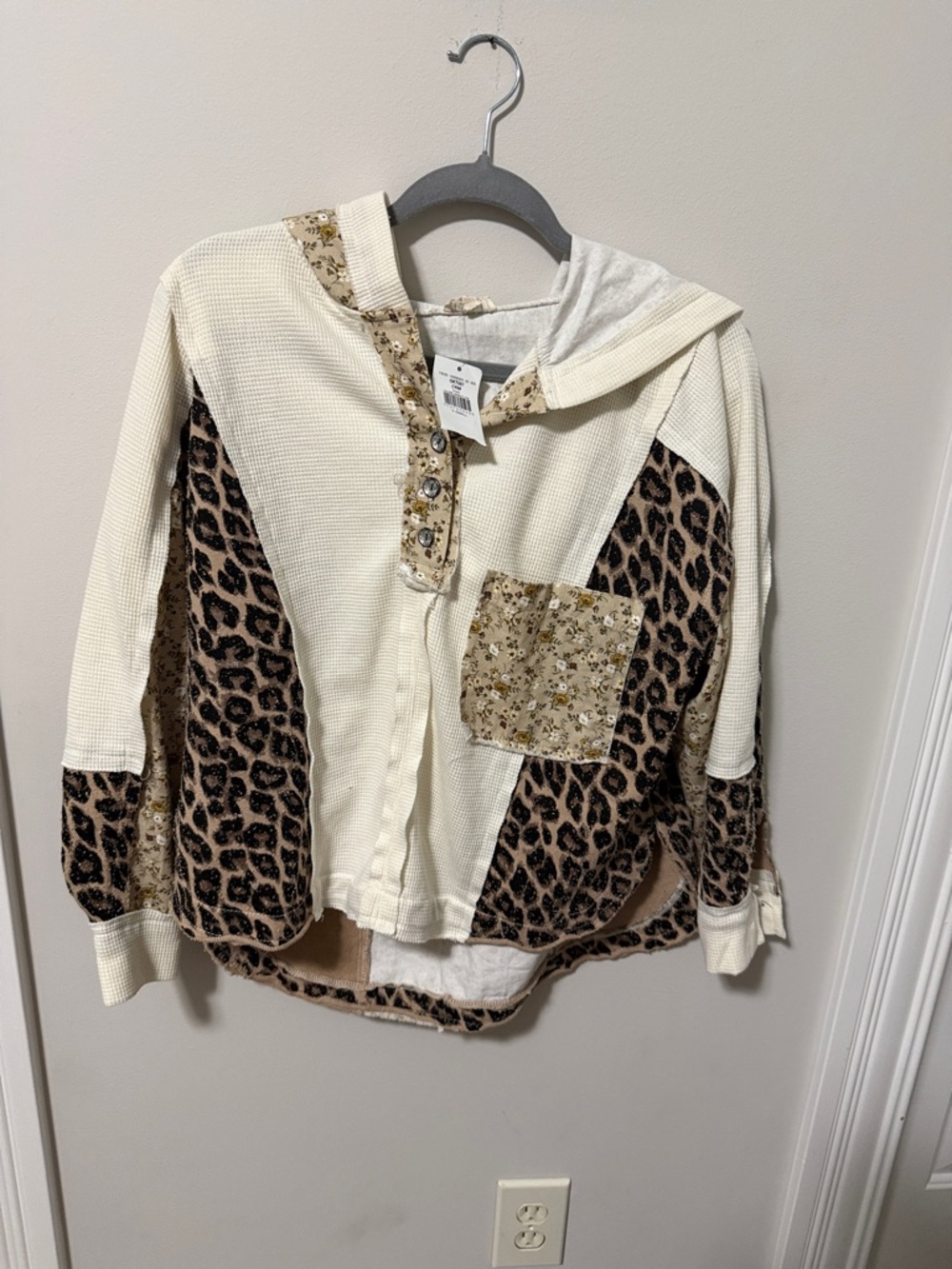 POL Cream & Brown Leopard Print Hooded Sweatshirt